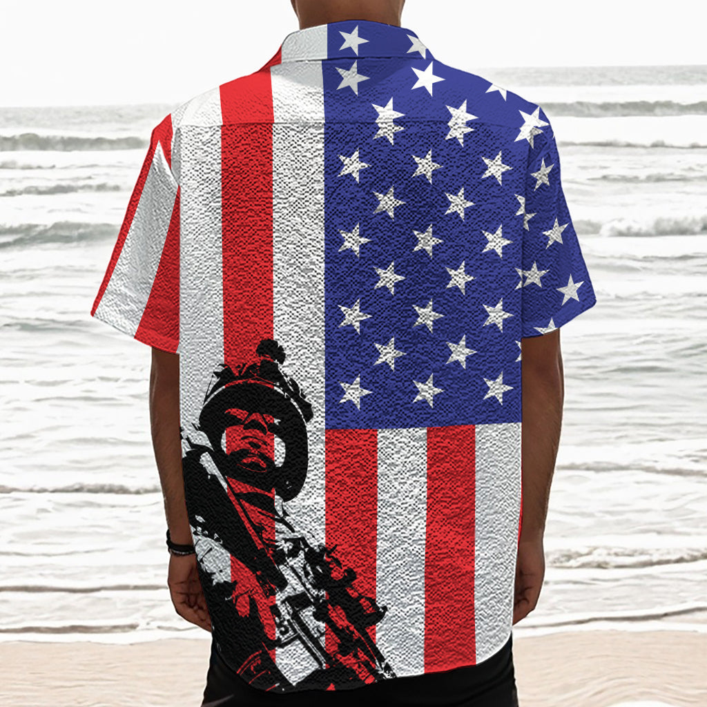 Military American Flag Print Textured Short Sleeve Shirt