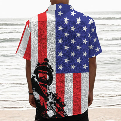 Military American Flag Print Textured Short Sleeve Shirt