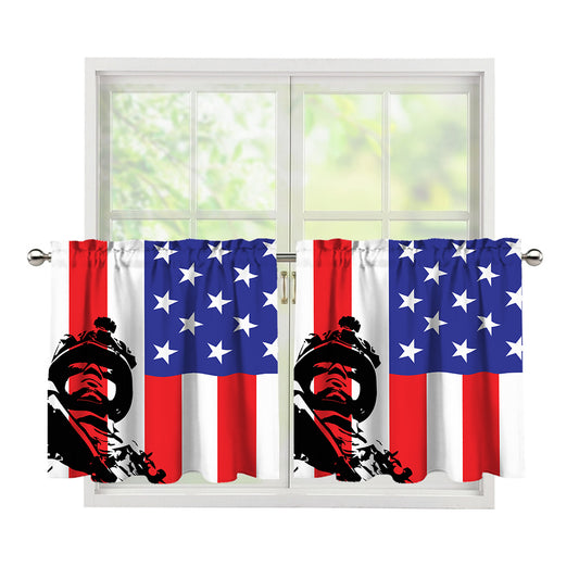 Military American Flag Print Tier Curtains