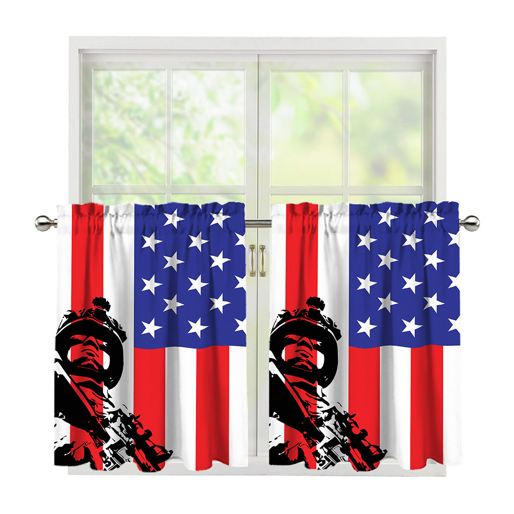Military American Flag Print Tier Curtains
