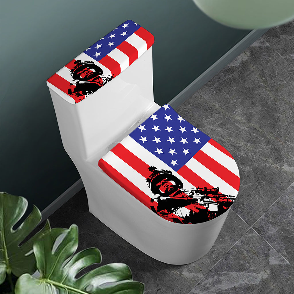 Military American Flag Print Toilet Lid And Tank Cover Set