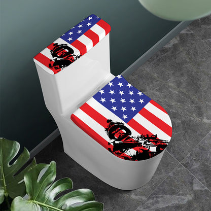 Military American Flag Print Toilet Lid And Tank Cover Set