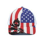 Military American Flag Print White Mesh Trucker Cap