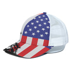 Military American Flag Print White Mesh Trucker Cap