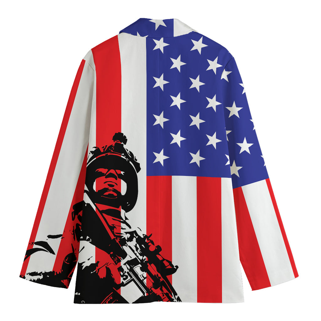 Military American Flag Print Women's Blazer