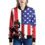 Military American Flag Print Women's Bomber Jacket