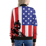 Military American Flag Print Women's Bomber Jacket