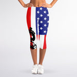 Military American Flag Print Women's Capri Leggings