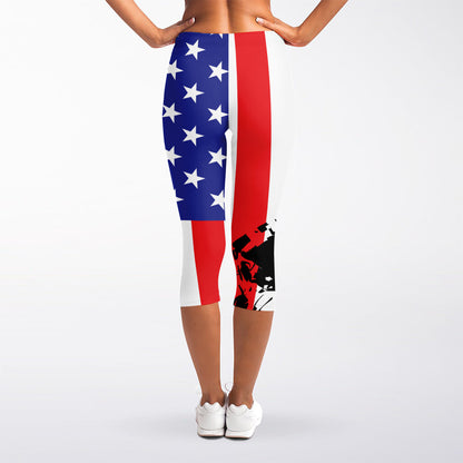 Military American Flag Print Women's Capri Leggings