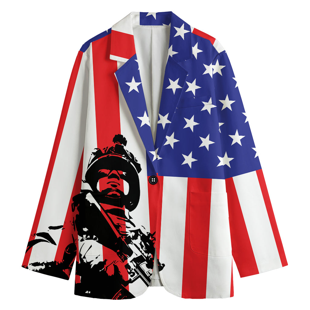 Military American Flag Print Women's Cotton Blazer