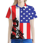 Military American Flag Print Women's Polo Shirt