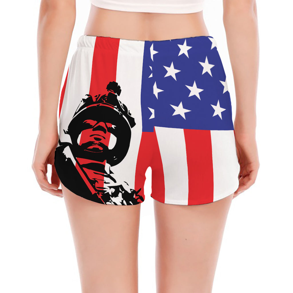 Military American Flag Print Women's Split Running Shorts