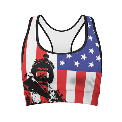 Military American Flag Print Women's Sports Bra