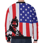Military American Flag Print Zip Sleeve Bomber Jacket