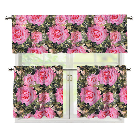 Military Camouflage Flower Pattern Print 3 Piece Kitchen Curtains