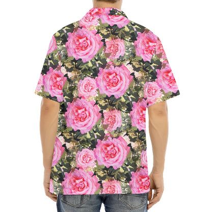 Military Camouflage Flower Pattern Print Aloha Shirt