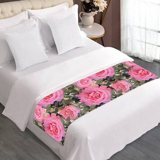 Military Camouflage Flower Pattern Print Bed Runner
