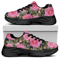Military Camouflage Flower Pattern Print Black Chunky Shoes