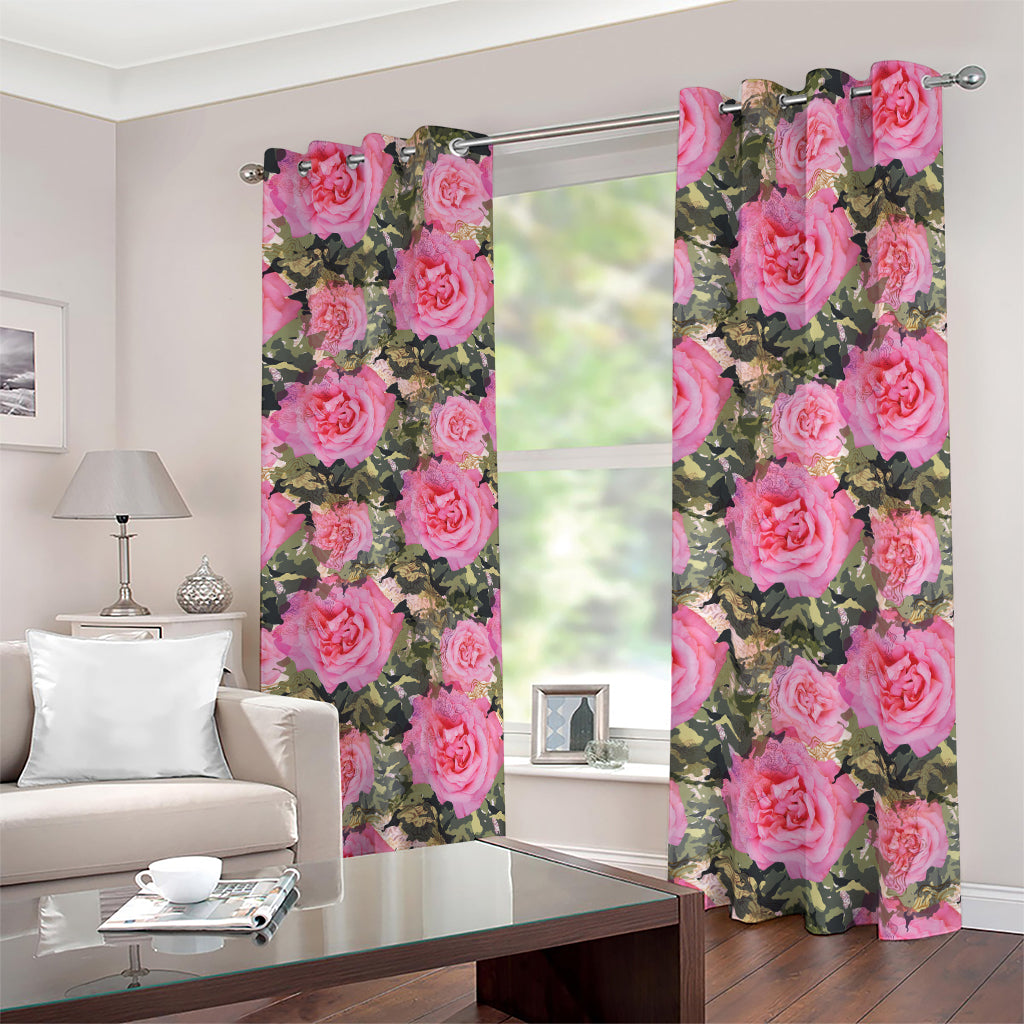 Military Camouflage Flower Pattern Print Blackout Grommet Curtains