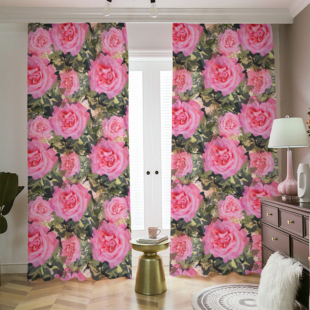 Military Camouflage Flower Pattern Print Blackout Pencil Pleat Curtains