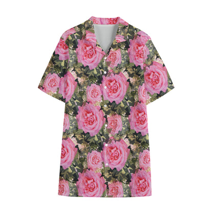 Military Camouflage Flower Pattern Print Cotton Hawaiian Shirt