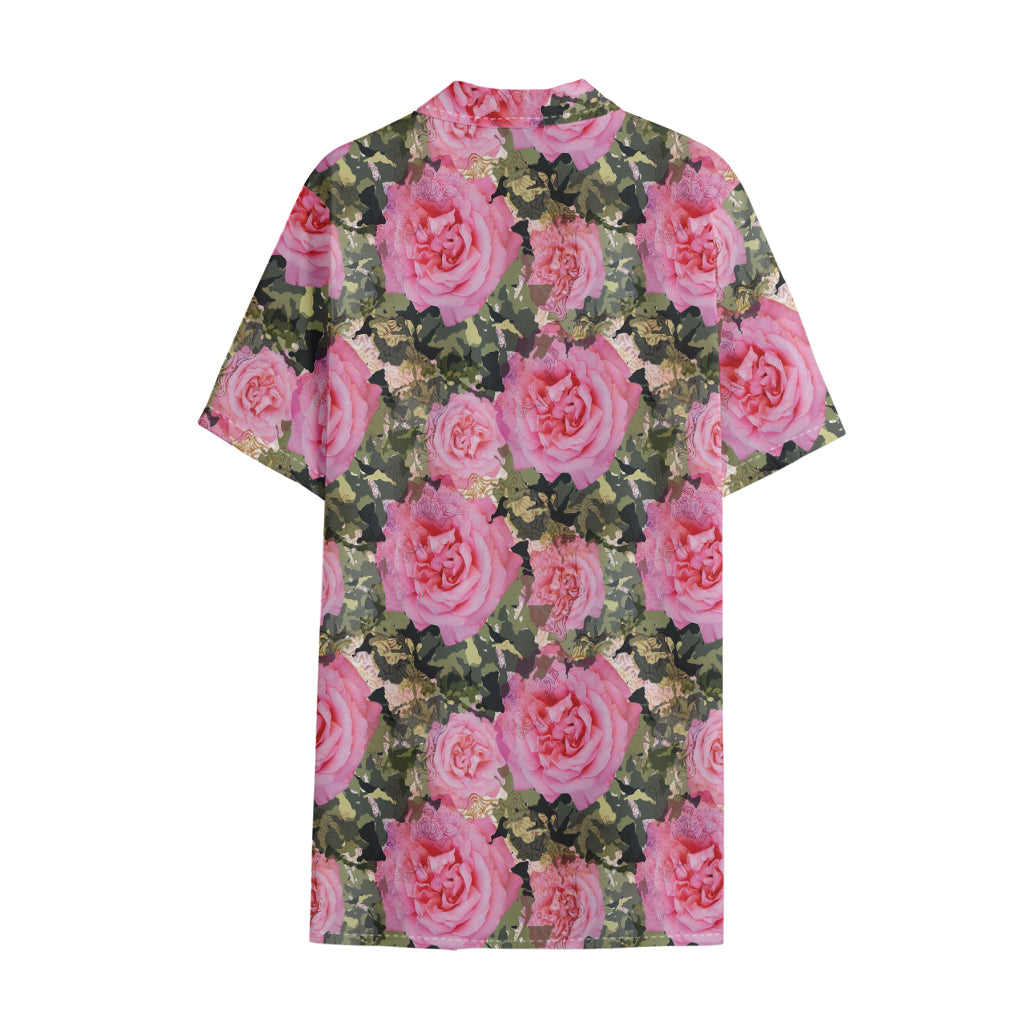 Military Camouflage Flower Pattern Print Cotton Hawaiian Shirt