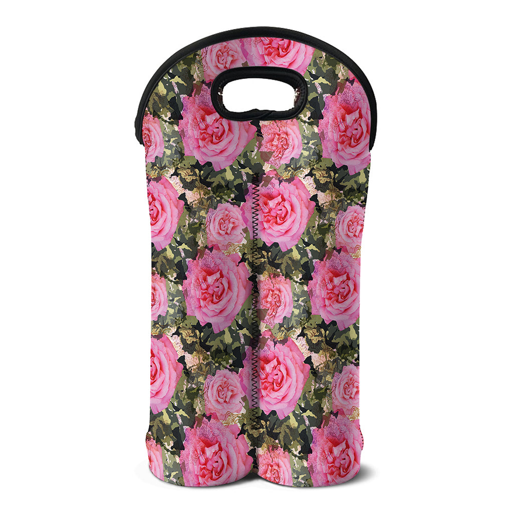 Military Camouflage Flower Pattern Print Double Neoprene Wine Tote