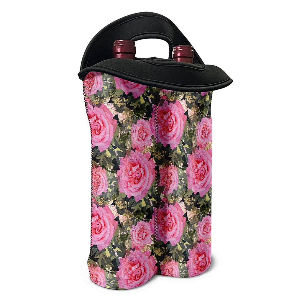 Military Camouflage Flower Pattern Print Double Neoprene Wine Tote