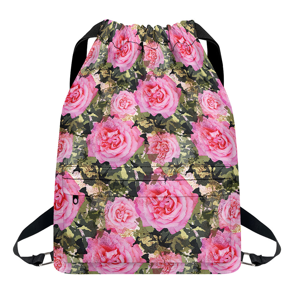 Military Camouflage Flower Pattern Print Drawstring Backpack