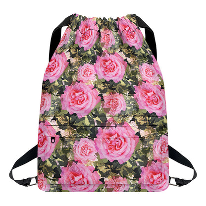 Military Camouflage Flower Pattern Print Drawstring Backpack