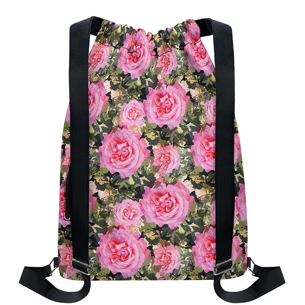 Military Camouflage Flower Pattern Print Drawstring Backpack