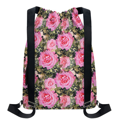 Military Camouflage Flower Pattern Print Drawstring Backpack