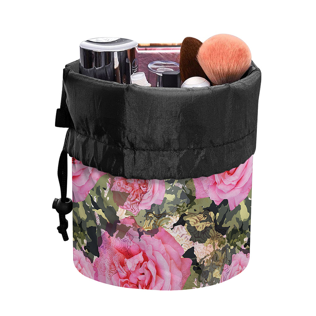 Military Camouflage Flower Pattern Print Drawstring Makeup Bag