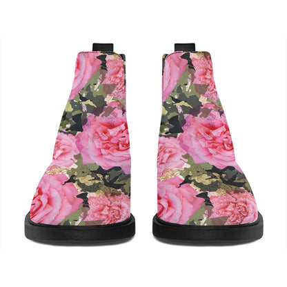 Military Camouflage Flower Pattern Print Flat Ankle Boots