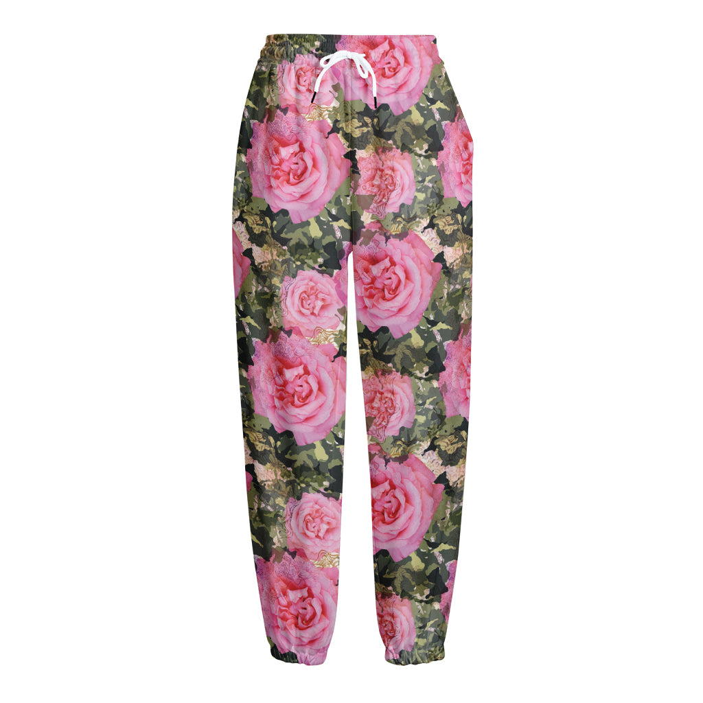 Military Camouflage Flower Pattern Print Fleece Lined Knit Pants
