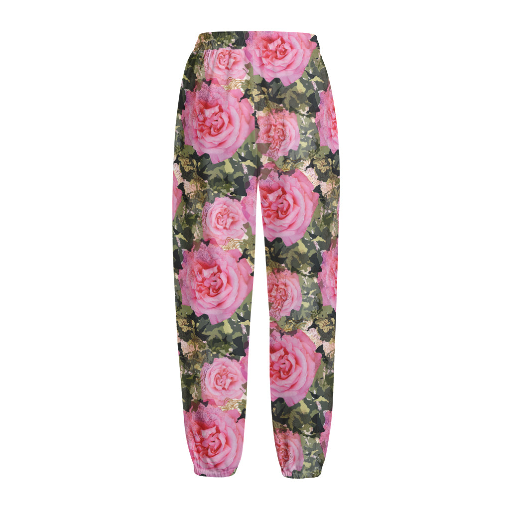 Military Camouflage Flower Pattern Print Fleece Lined Knit Pants