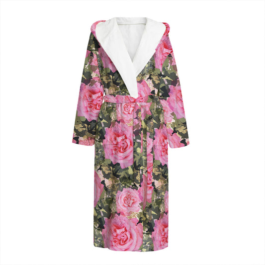Military Camouflage Flower Pattern Print Hooded Bathrobe
