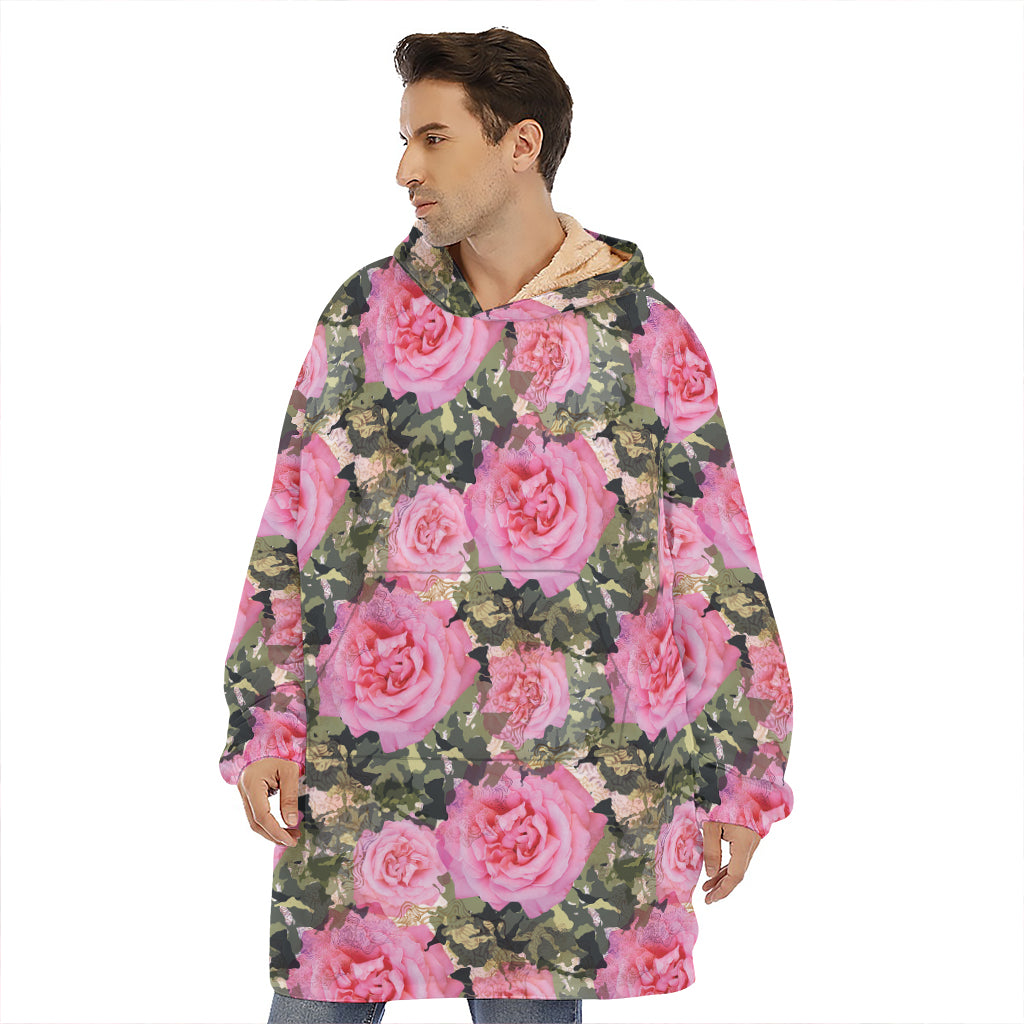 Military Camouflage Flower Pattern Print Hoodie Blanket