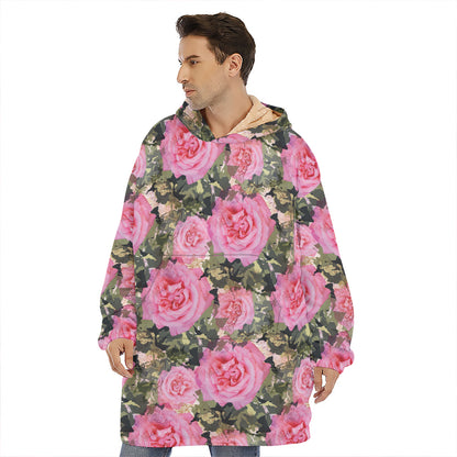 Military Camouflage Flower Pattern Print Hoodie Blanket