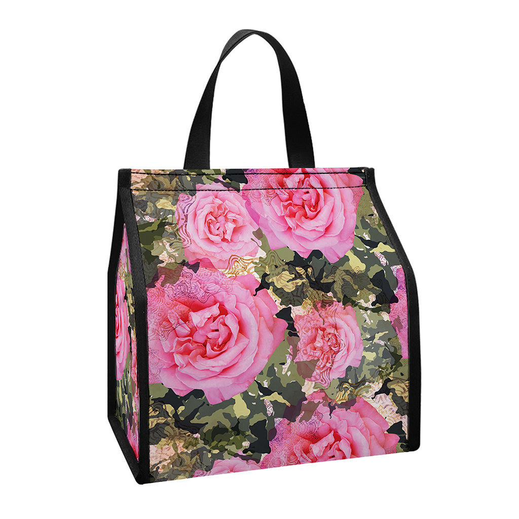 Military Camouflage Flower Pattern Print Insulated Lunch Tote