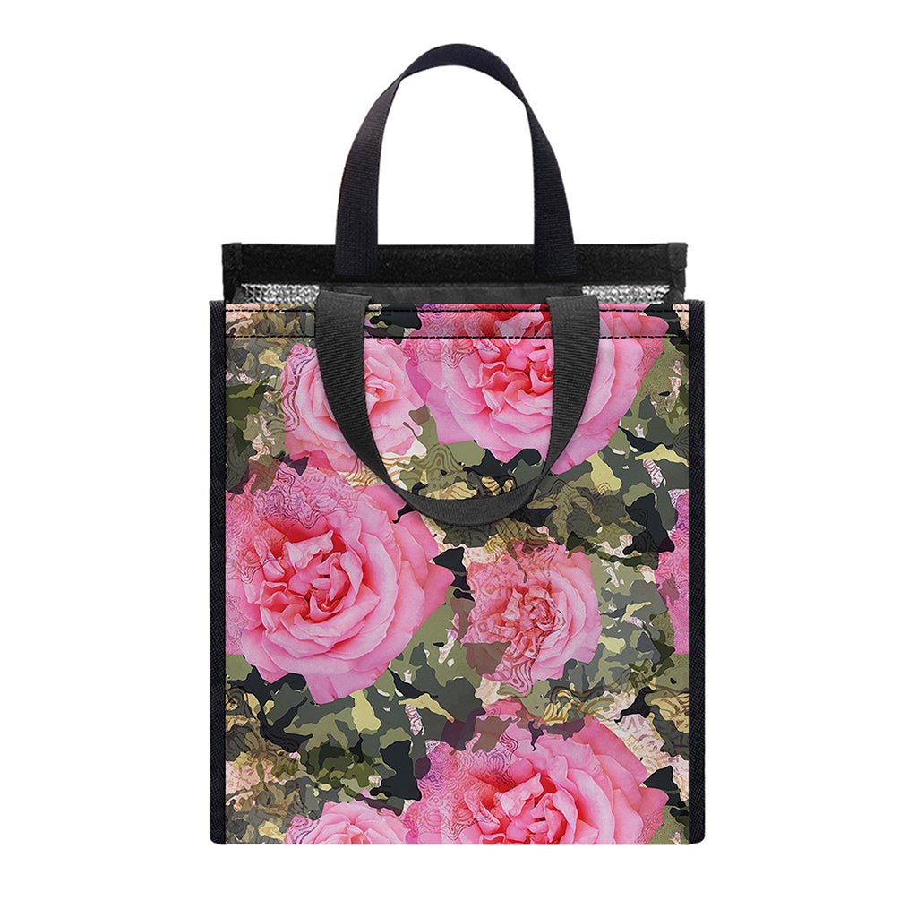 Military Camouflage Flower Pattern Print Insulated Lunch Tote