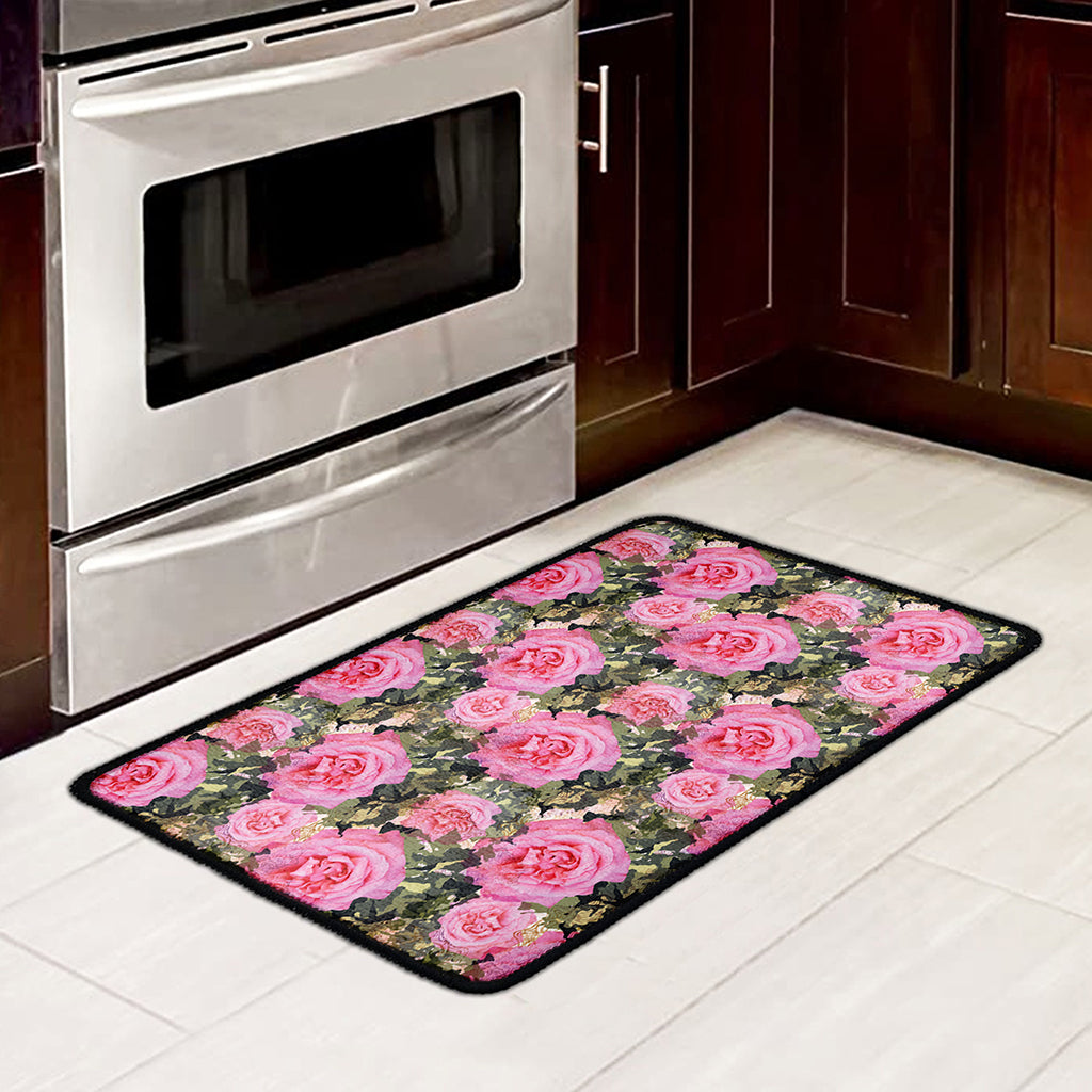 Military Camouflage Flower Pattern Print Kitchen Mat