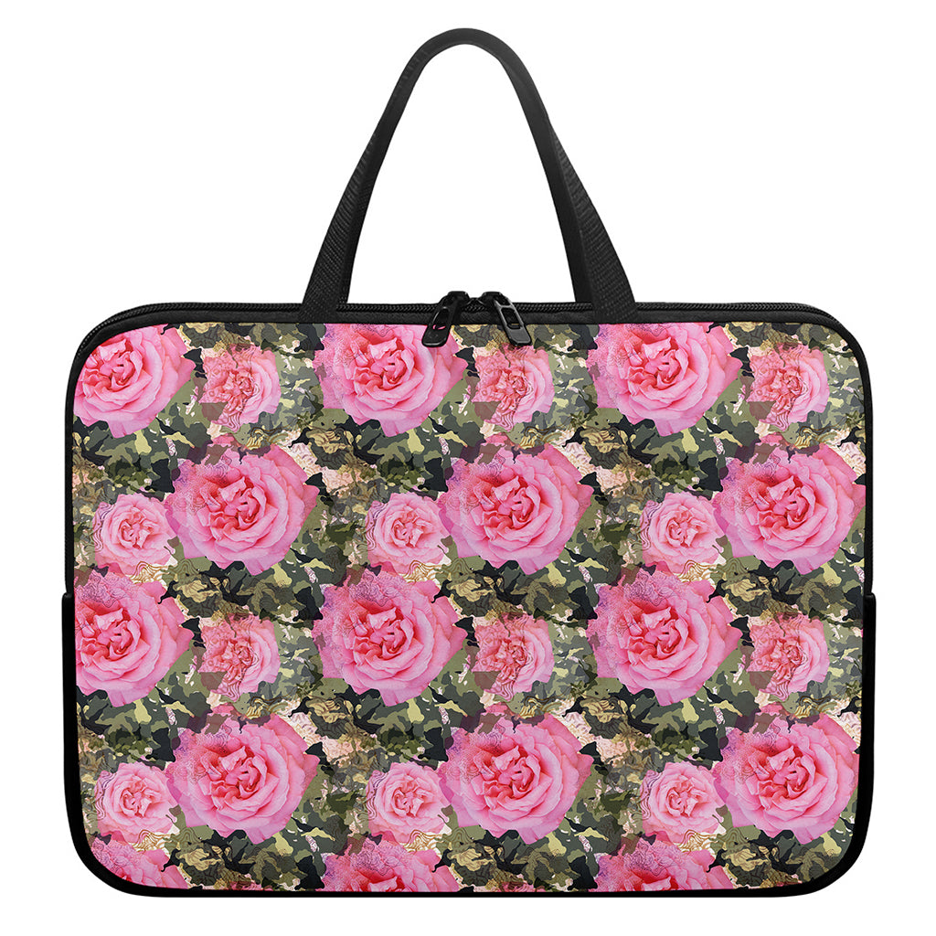 Military Camouflage Flower Pattern Print Laptop Sleeve With Handle