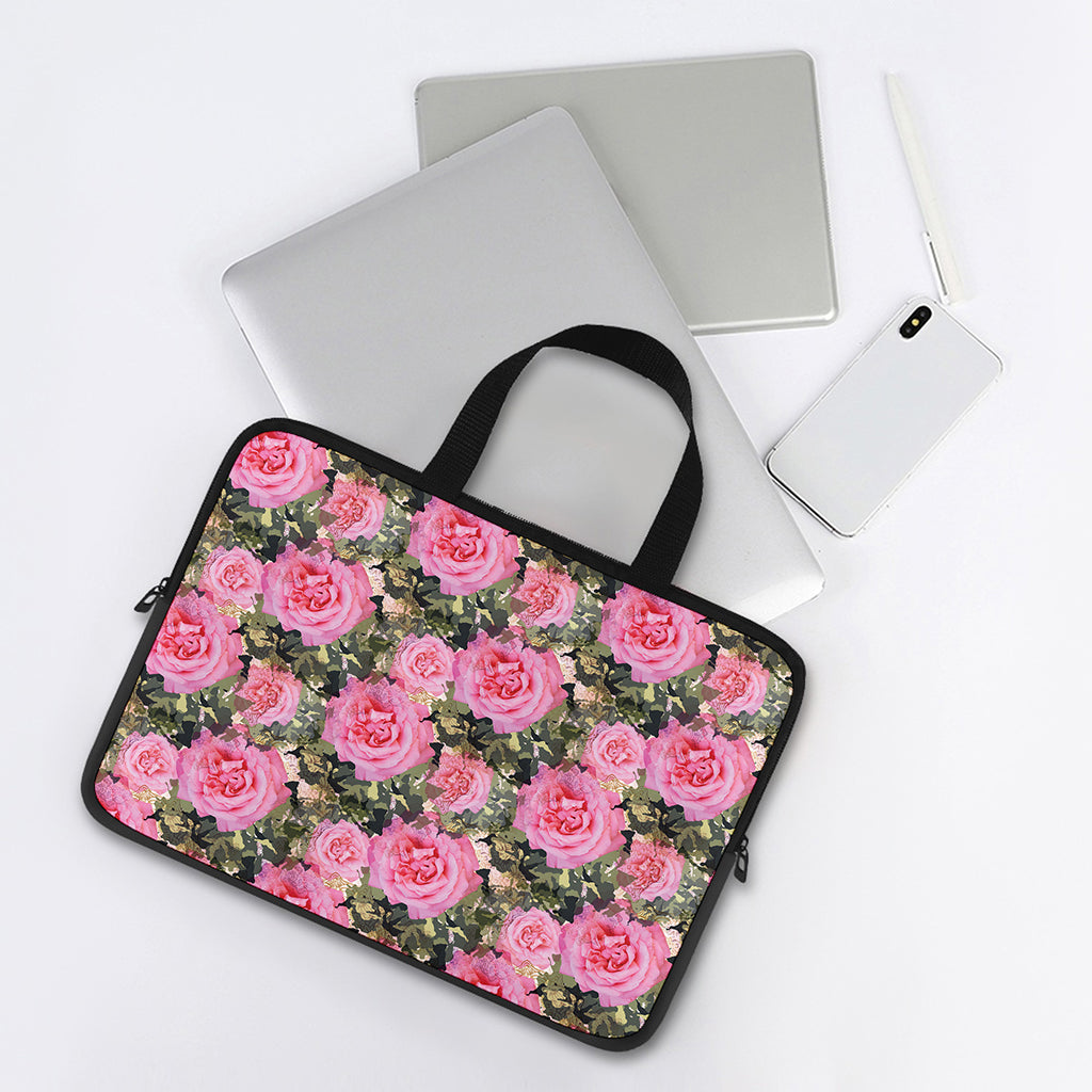 Military Camouflage Flower Pattern Print Laptop Sleeve With Handle