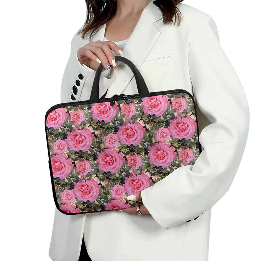 Military Camouflage Flower Pattern Print Laptop Sleeve With Handle