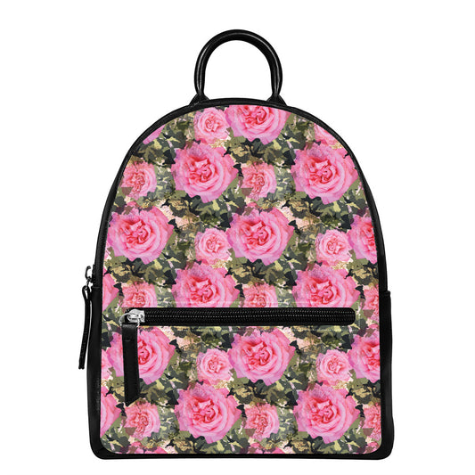 Military Camouflage Flower Pattern Print Leather Backpack