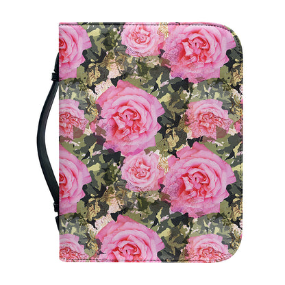 Military Camouflage Flower Pattern Print Leather Bible Cover