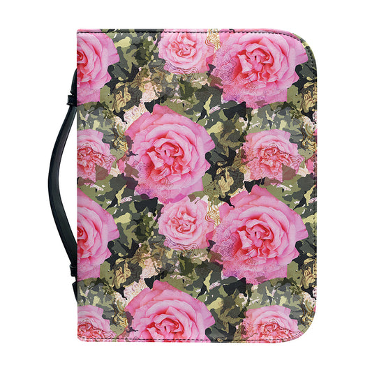 Military Camouflage Flower Pattern Print Leather Bible Cover