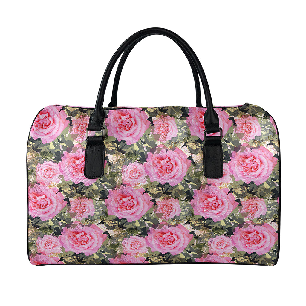 Military Camouflage Flower Pattern Print Leather Duffle Bag