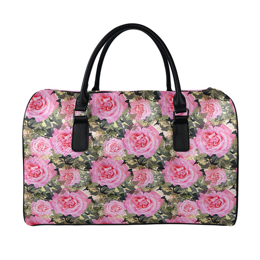 Military Camouflage Flower Pattern Print Leather Duffle Bag